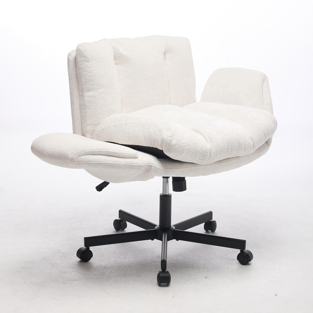 Moderner Chenille Drehstuhl für das Büro, Höhenverstellbare umwandelbare Armlehnen, Schreibtischstuhl für Zuhause, Arbeitszimmer, Schminktisch & Wohnzimmer, Creme / Beige, DE5028BG