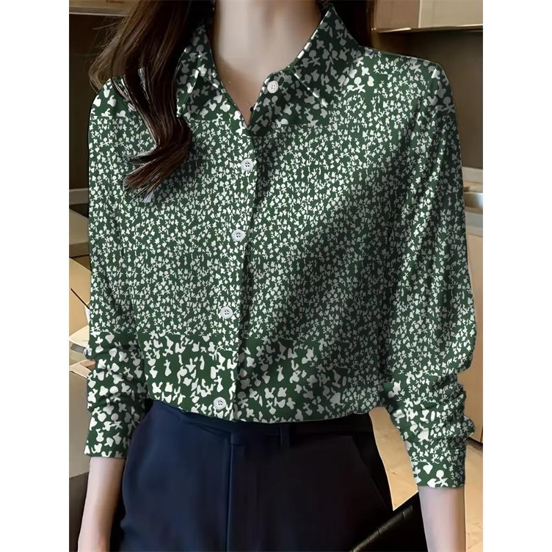 New Women's Lapel Long Sleeve Shirt Casual Loose Hundred Fashion Trend Flower Pattern Ladies Daily Outdoor Travel Clothing