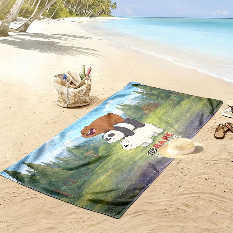 We Bare Bears Print Beach Towel, Large Soft Quick Dry Towel for Beach Camping Swimming