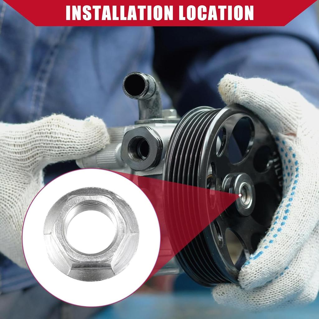 90305PAAA01 90305P0G003 Power Steering Pump Pulley Nut for Honda Accord 1995-2012 for Honda Civic 1996-2011 / Inner/Durable Metal/ 1 Pcs Silver Tone