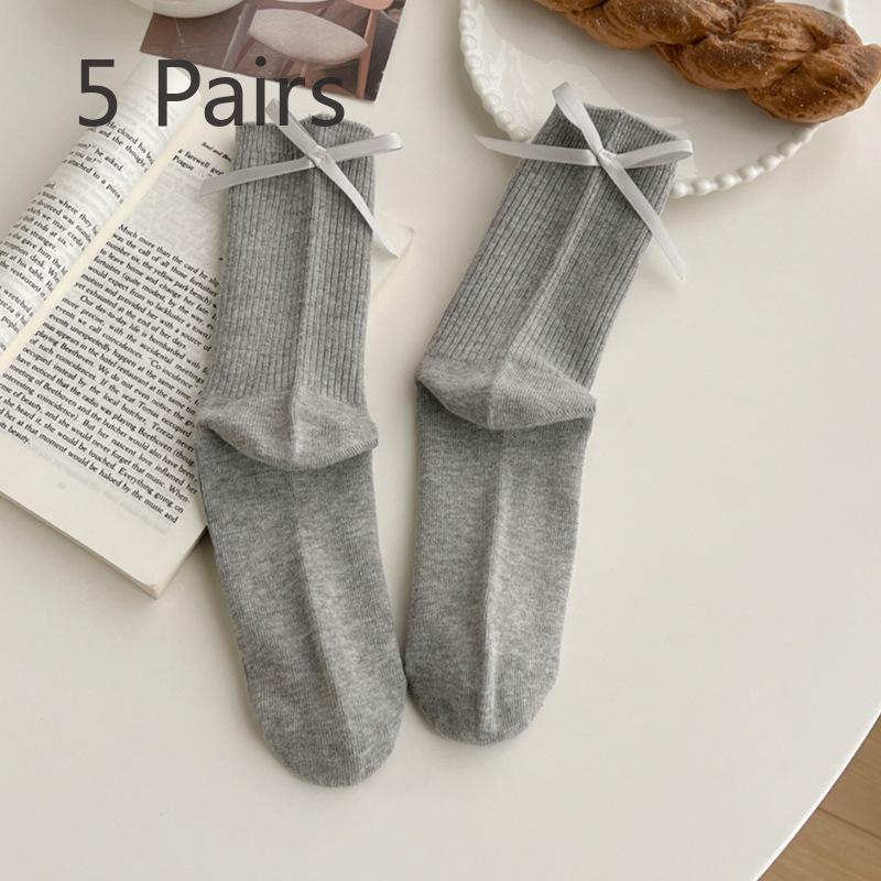 5 Pairs of Women's Bow Tie Versatile Mid Calf Stacking Socks