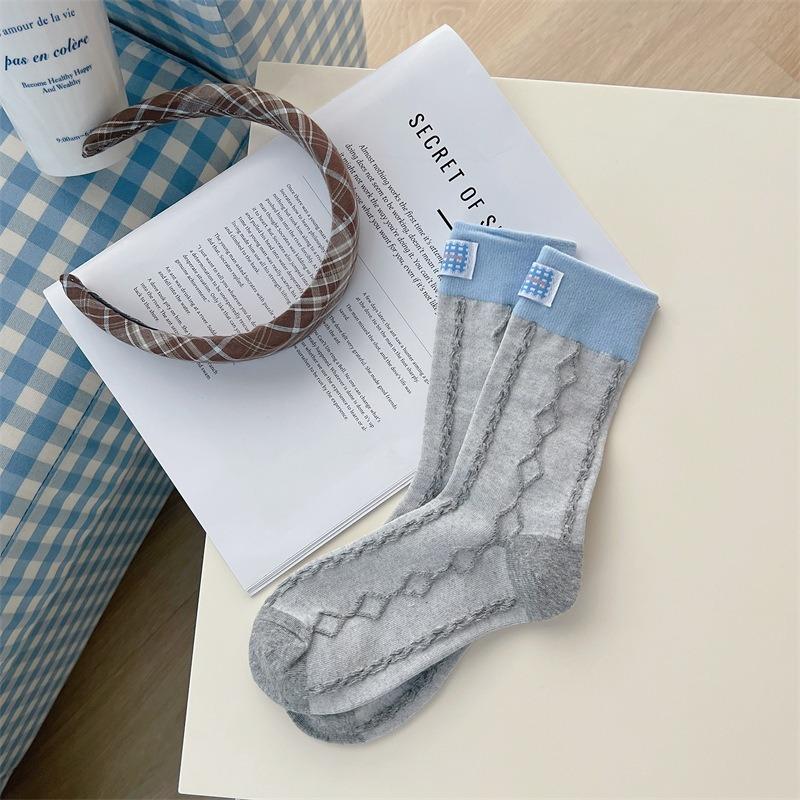 

Женские летние дышащие носки из ткани с ромбовидным узором, цветные носки-гольфы 1 pair синий/серый