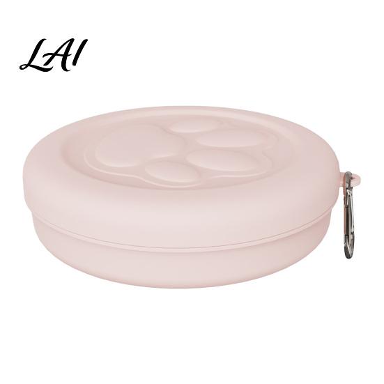 Moisture-proof Dog Food Holder Treat Pouch Bowl with Metal Carabiner Puppy Holder Clip-on Pet Container Lid for Travel Walking Training Trips