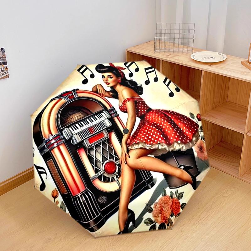 1PC Music Theme Umbrella Portable Folding Umbrella Iron Frame Hole Bone Structure Outdoor Home Umbrella A22