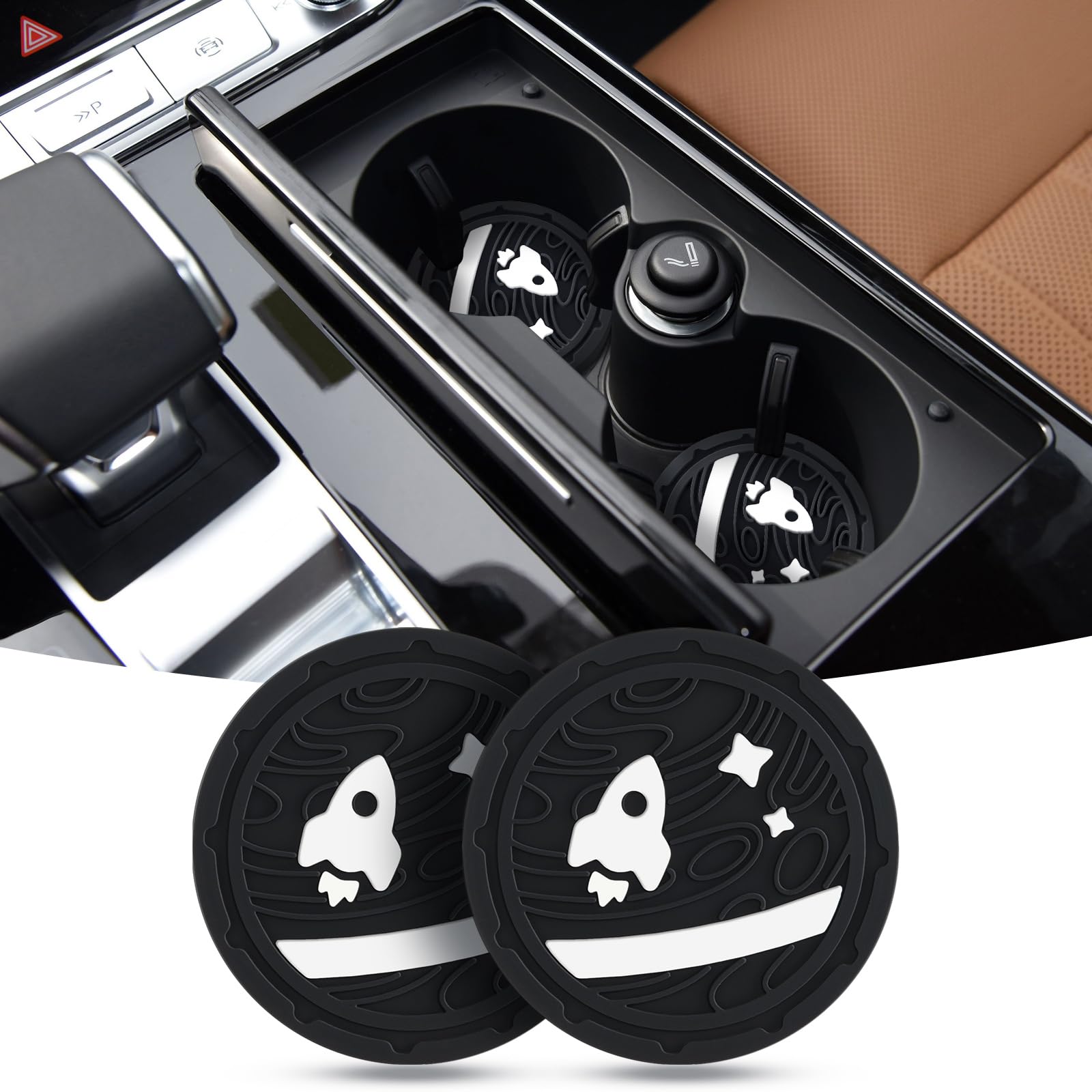 

ALIOBC Silicone Coasters 70mm Stylish Car Cup Holder Coasters with a Mat Interior Accessories (2-Pack, Diameter) Pattern, Non-Slip, Heat-Resistant,