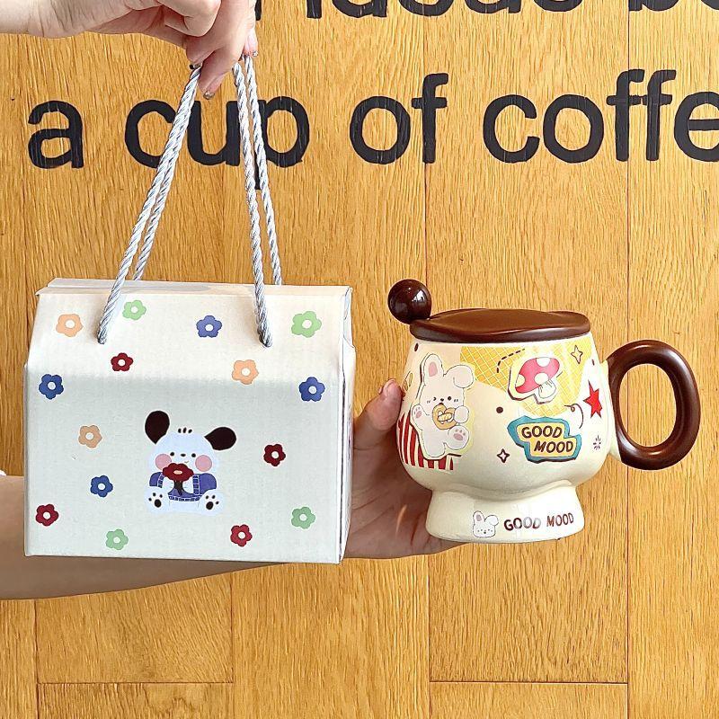 Cana Ceramică Drăguță Ursuleț Unt cu Capac Linguriță pentru Fete Cadou de Ziua de Naștere Suvenir Cană de Cafea pentru Micul Dejun