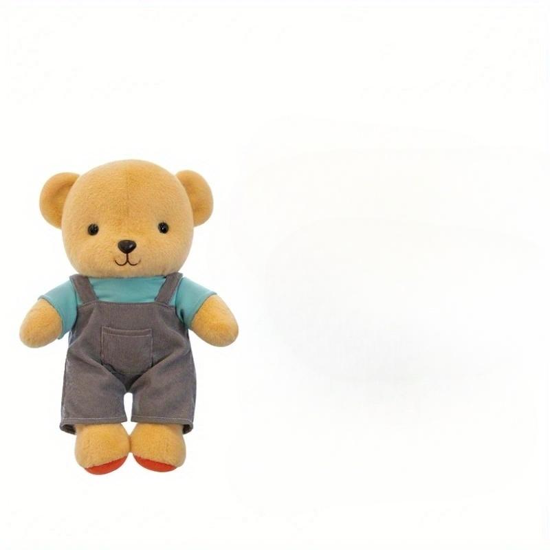 

Cute Bear Plush Toy Soft Stuffed Animal Doll in Overalls Kids Gift for Girls Boys Kawaii Bear Plushie for Bedroom Decor коричневый
