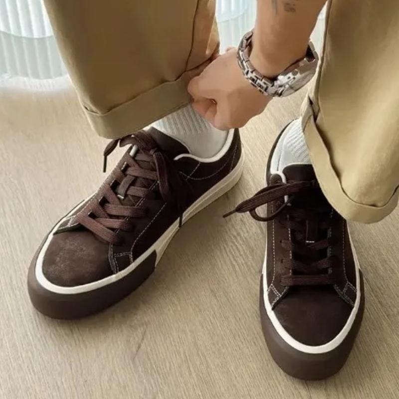 Men's Vulcanized Shoes New Original Brand Niche Low-top Round-toe Color-blocked Retro Lace-up and Trendy Sneakers