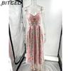 BITCED Women's Sexy Beaded Spaghetti Strap Positioned Print Resort Dress