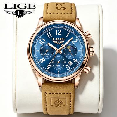 LIGE Top Luxusní Pánské Hodinky Módní Obchodní Hodinky Pánské Dárky 30M Vodotěsné Svítící Chronograf Quartzové Náramkové Hodinky Reloj