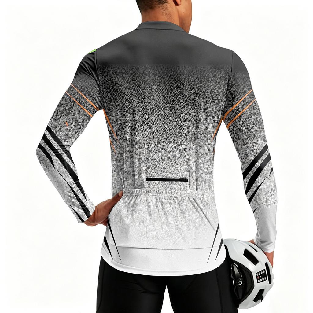 Men's Round Neck Printed Long Sleeve Cycling Jersey Breathable Quick Dry Half Zipper Sports Shirt for Outdoor Activities