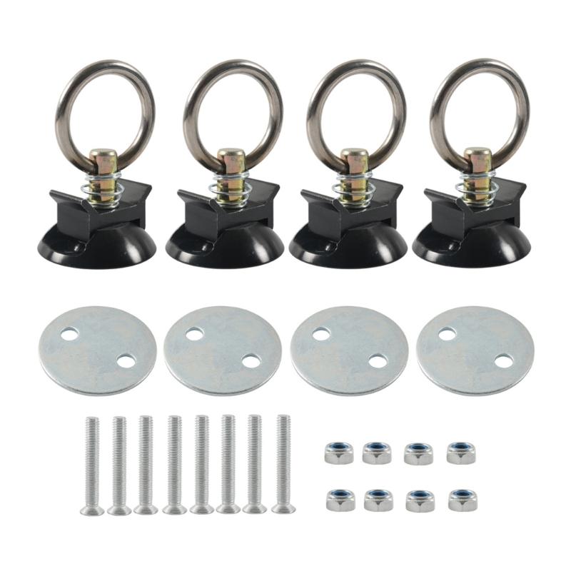4 Sets Tie Down System with Round Rings L Track Tie Down Kit for Truck Beds or Trailer To Tie Down Motorcycle Snowmobile