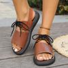 Platform Sandals Women's Summer New Round Toe Open Toe Colorblock Front Lace-Up Non-Slip Plus Size Romans