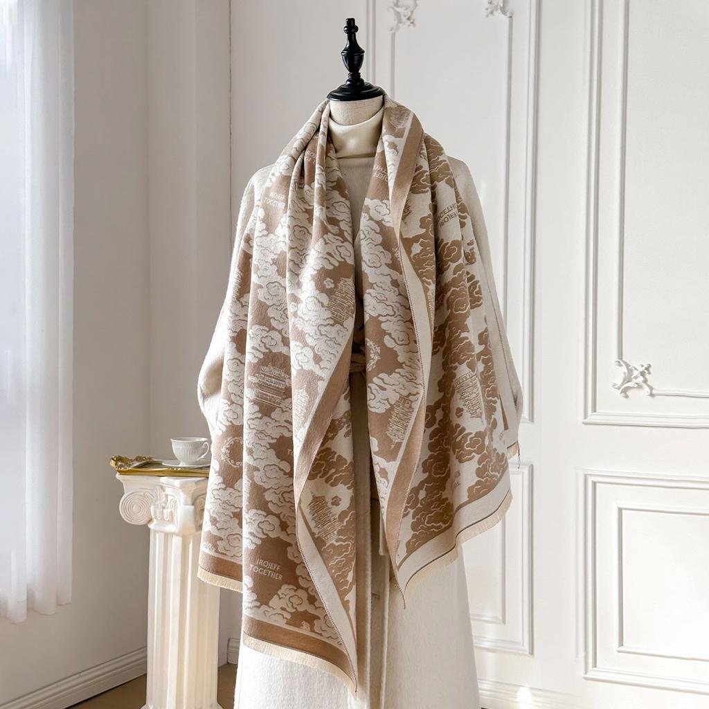 New Premium Printed Women's Faux Cashmere Scarf Winter Cozy Pashmina Wraps Luxe Thick Blanket Shawls Echarpe