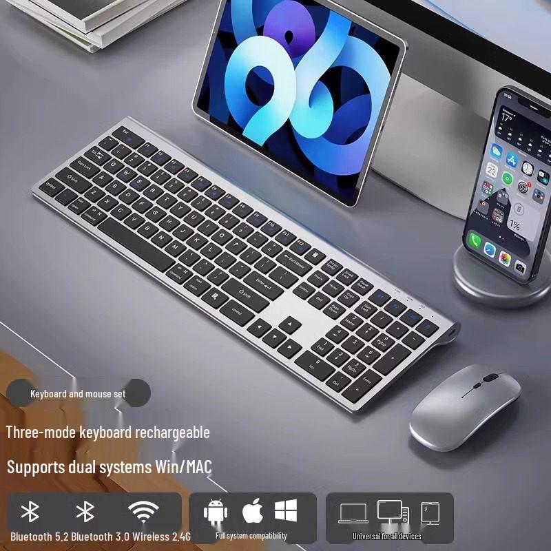 Ultra-Slim Bluetooth Wireless Keyboard & Mouse Set: Silent, Rechargeable, Unlimited Keys for Laptop & Office Use