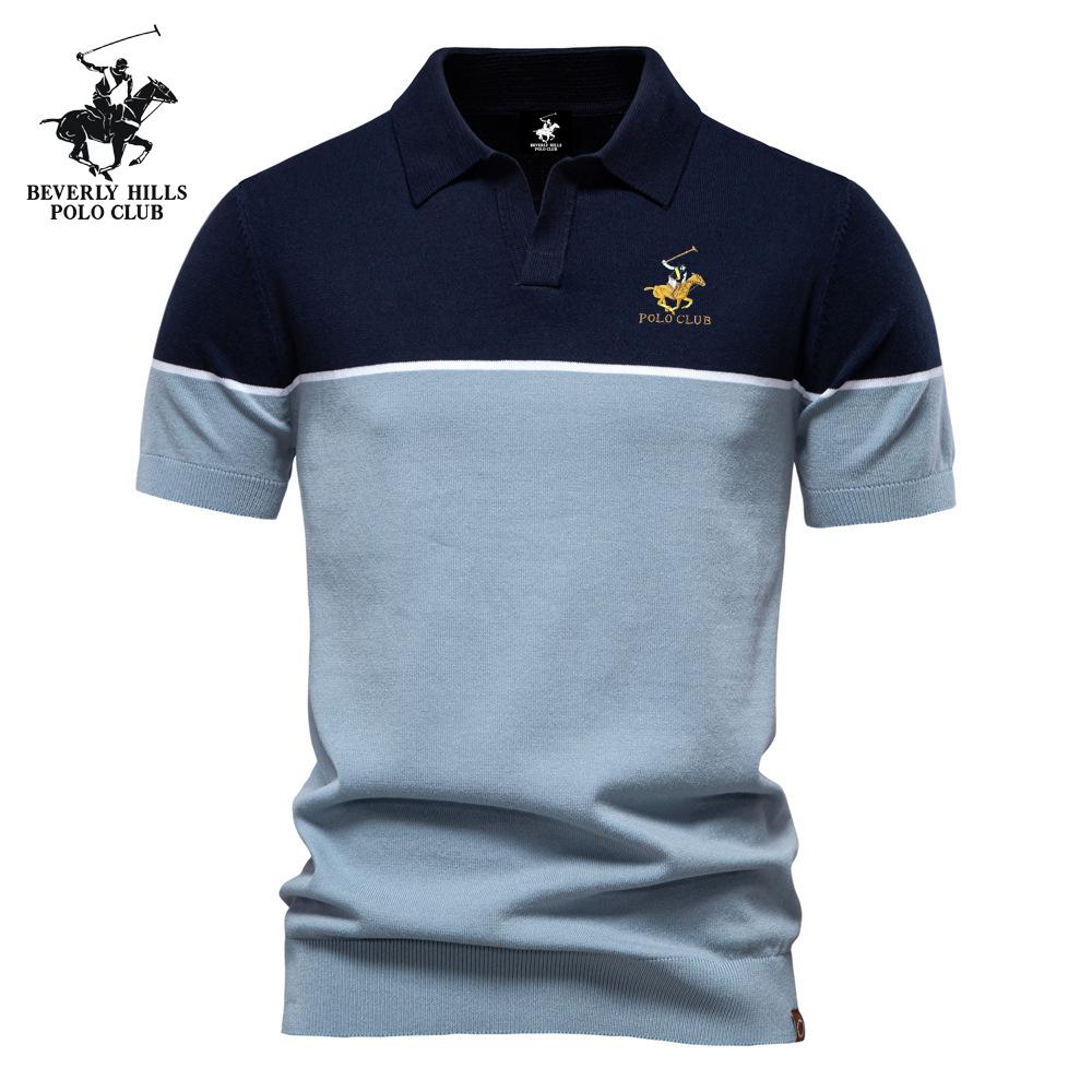 

POLO CLUB 2025 Summer Pony Embroidered New Men s Short sleeved Knitted Polo Shirt Color blocked Collar Casual Polo Men XXL