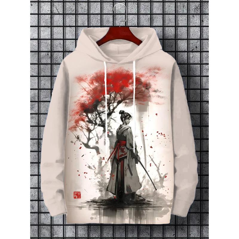 Hanorac cu glugă pentru bărbați Samurai, cu imprimeu Y2k