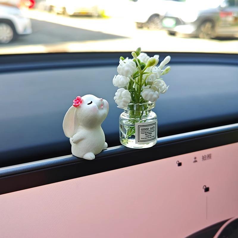 Car'S Mounted Bunny Smelling Floral Fragrance Healing Ornament Console Romantic Fantastic  Auto Center Ornaments