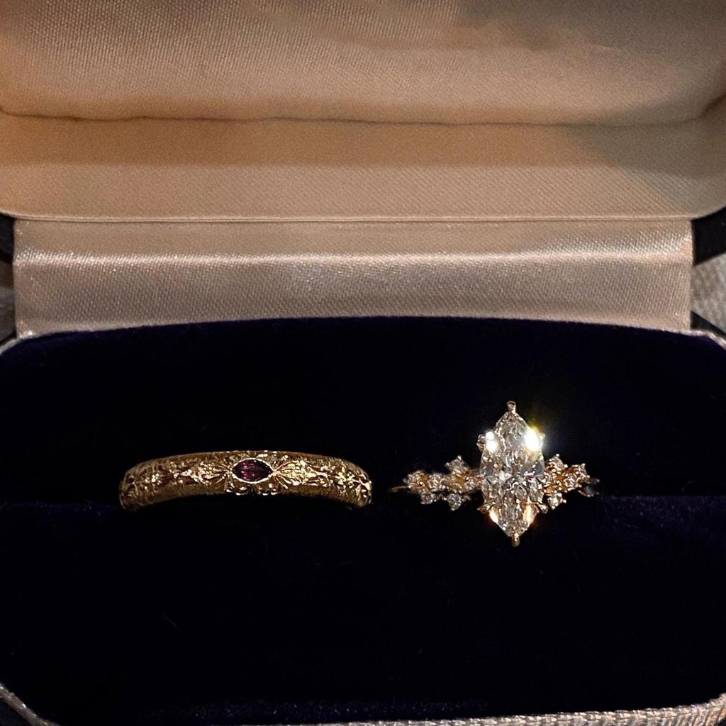 Vintage set horse eye red diamonds ring carved diamond engagement rings for women layered style wedding fine jewelry gift