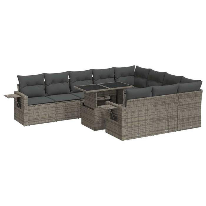 VidaXL Garden Furniture Set 11 Pcs with Grey Cushions Wicker 3326551