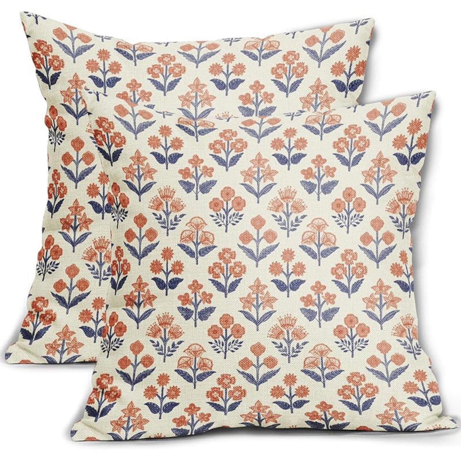 Floral Pillowcase, Spring Plant Print Pillow Cover, Linen Printed Living Room Sofa Cushion Home Decor 1pcs