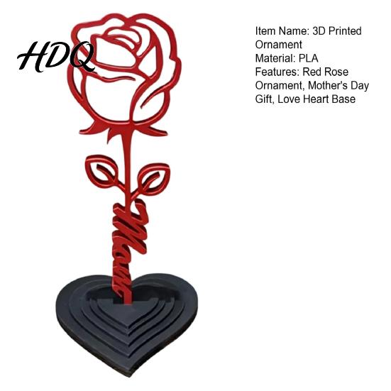 Romantic Rose Decoration And Heart Sculpture 3D Printed Red Ornament Mom Stem Detachable Flower Statue Mother's Day Birthday Gift for from Daughter