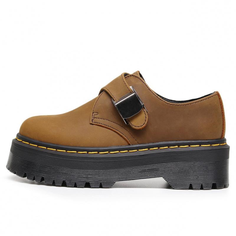 Martin boots 1 thick-soled low-top small leather shoes women s buckle low-top first-layer Crazy Horse Brown Casual British 34