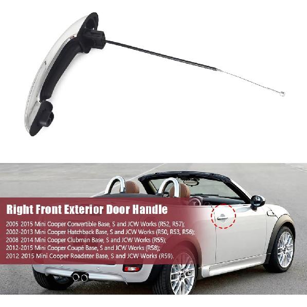 Outside Door Handle Fit for Mini Cooper R50 R52 R53 R55 R56 R57 R58 R59 Replace 51211513110 51217147504 51217198472, Passenger Side Right