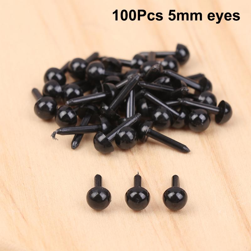 

100 шт. Пластиковые мини-черные глаза и носы для плюшевых животных, аксессуары для кукол, сделай сам, мягкая игрушка для собак, детали декора 100pcs 5mm eyes