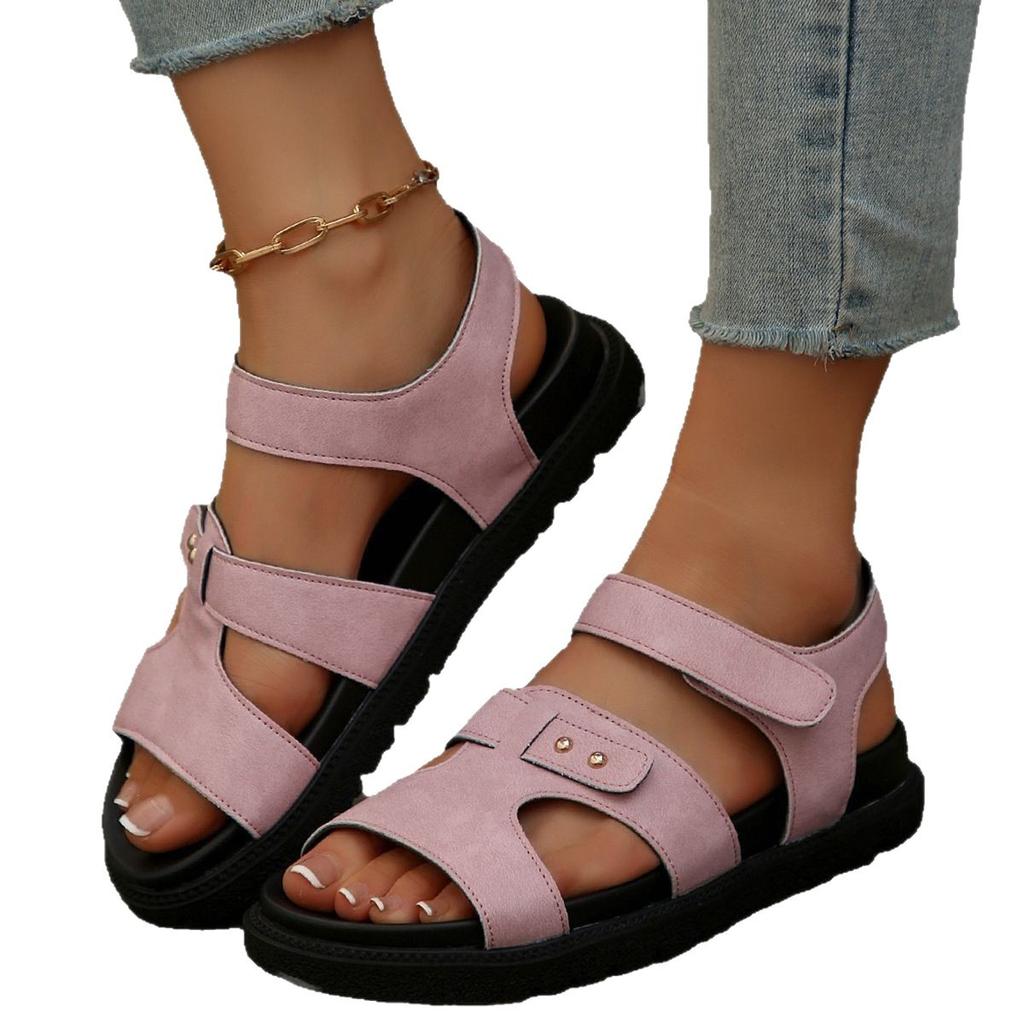 2025 summer European and American large size Boken women's rivet Velcro women's flat sandals