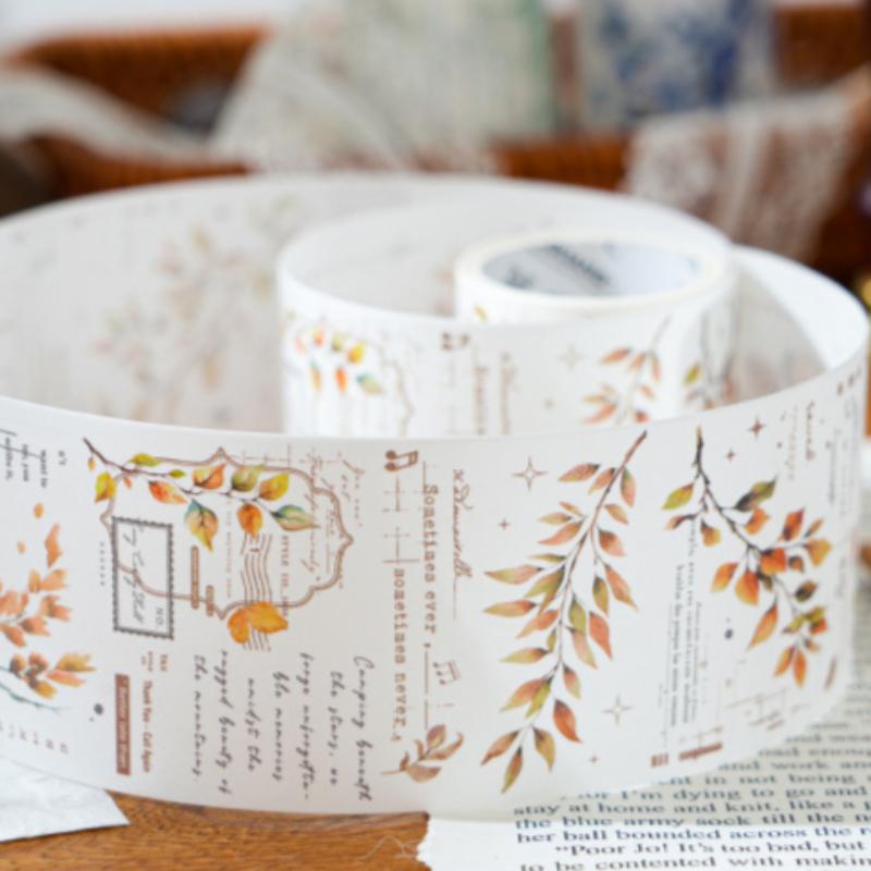 Herr. Papier, 200cm/Rolle, Washi Tape im Vintage-Zweig-und-Blatt-Design, Scrapbook-Album, Handyhülle, Tagebuch-Dekoration, Literarischer Sticker