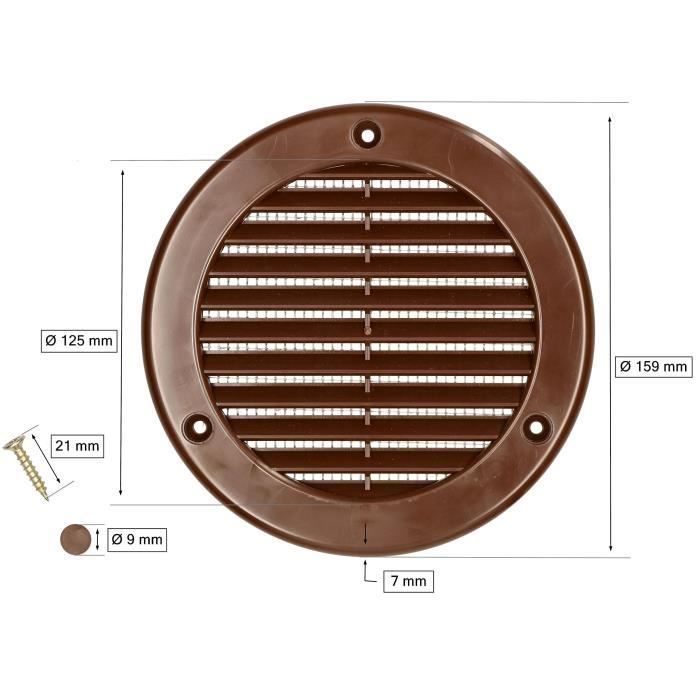 Ventilation Grille - KOTARBAU - Round - Fi 125 Mm - Brown - With Mosquito Net