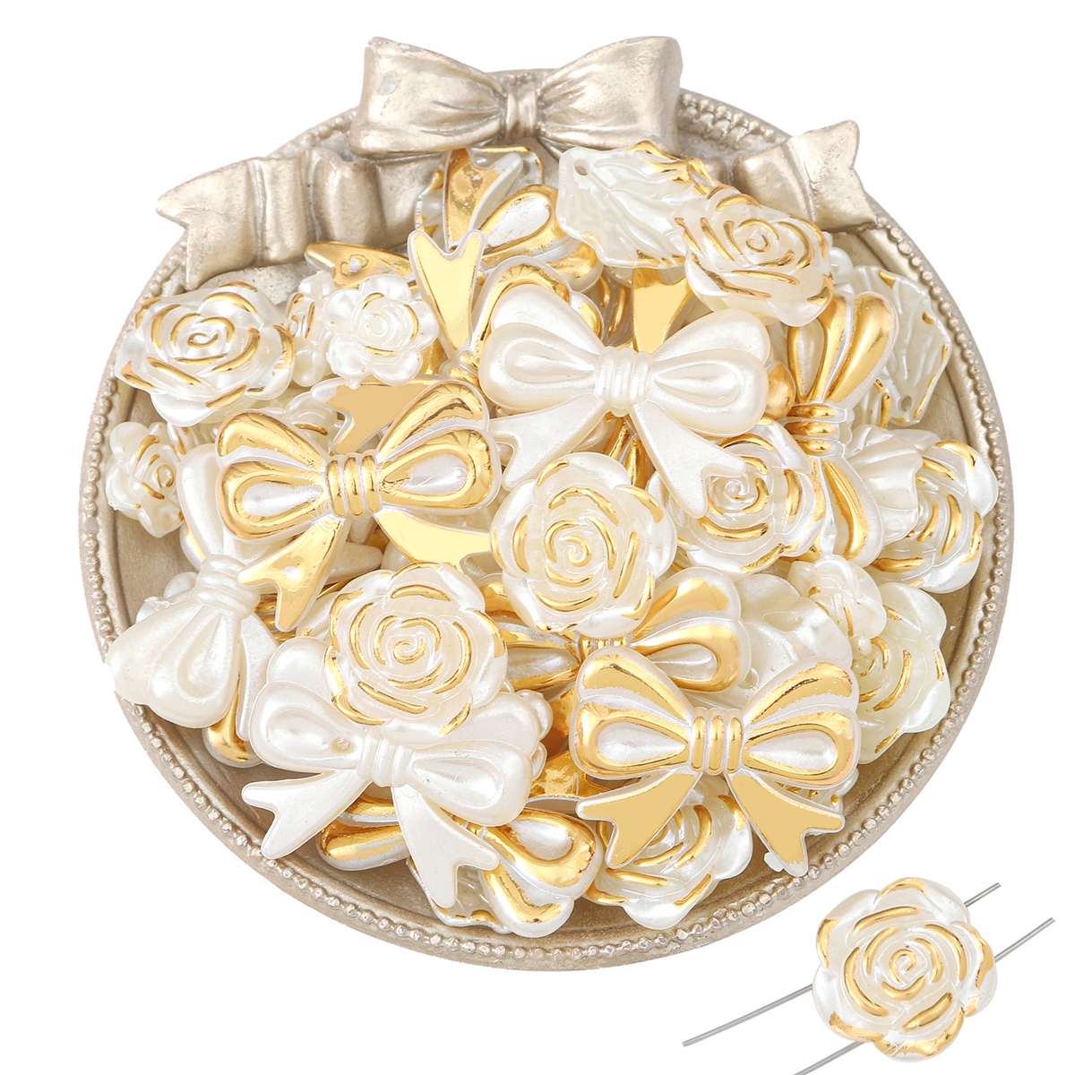 

500 г/пакет Золотая фольга ABS жемчужные бусины смешанные розы цветок бабочка лист шарм кулон для DIY ювелирных изделий ремесла 500g