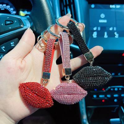 Llavero de Labios Completos de Diamante Personalizado Hecho a Mano Llavero de Labio Rojo Colgante de Bolso Exquisito de Moda para Mujeres