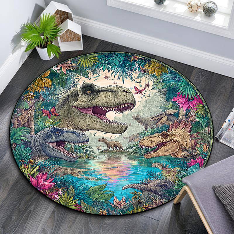 Dinosaur Round Area Rug,Carpet Rug for Living Room Bedroom Sofa Playroom Decor,Non-slip Floor Mat
