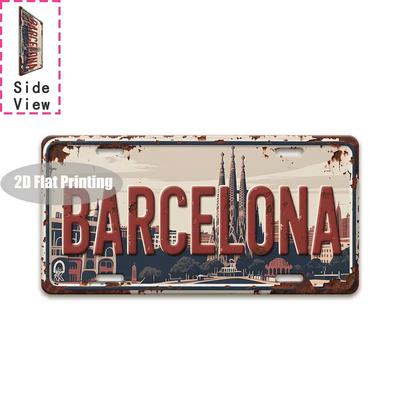 Barcelona Hiszpania Sagrada Familia Styl Tablicy Rejestracyjnej D Flat Metalowy Znak Blaszany Ikoniczny Hiszpański Pejzaż Miejski Tematyczny Dekoracyjny