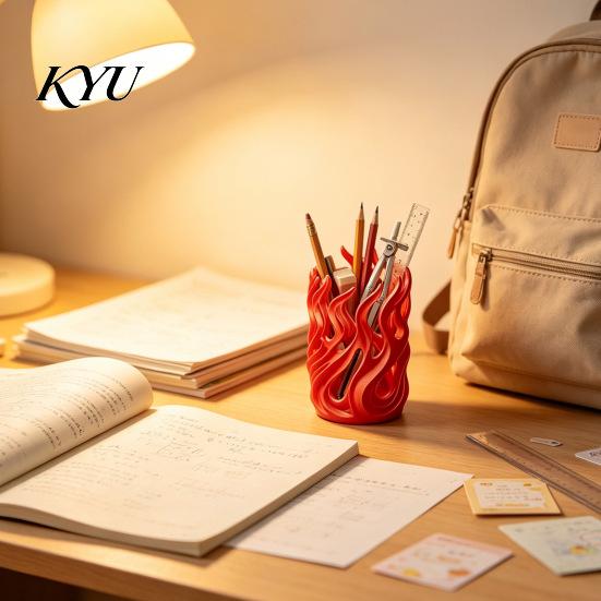 Stationery Organizer for Students Flame Shape Pen Holder, 3D Printed Hollow Pencil Cup, Cool Gaming Desk Accessories Decorative Desktop Makeup Brush,