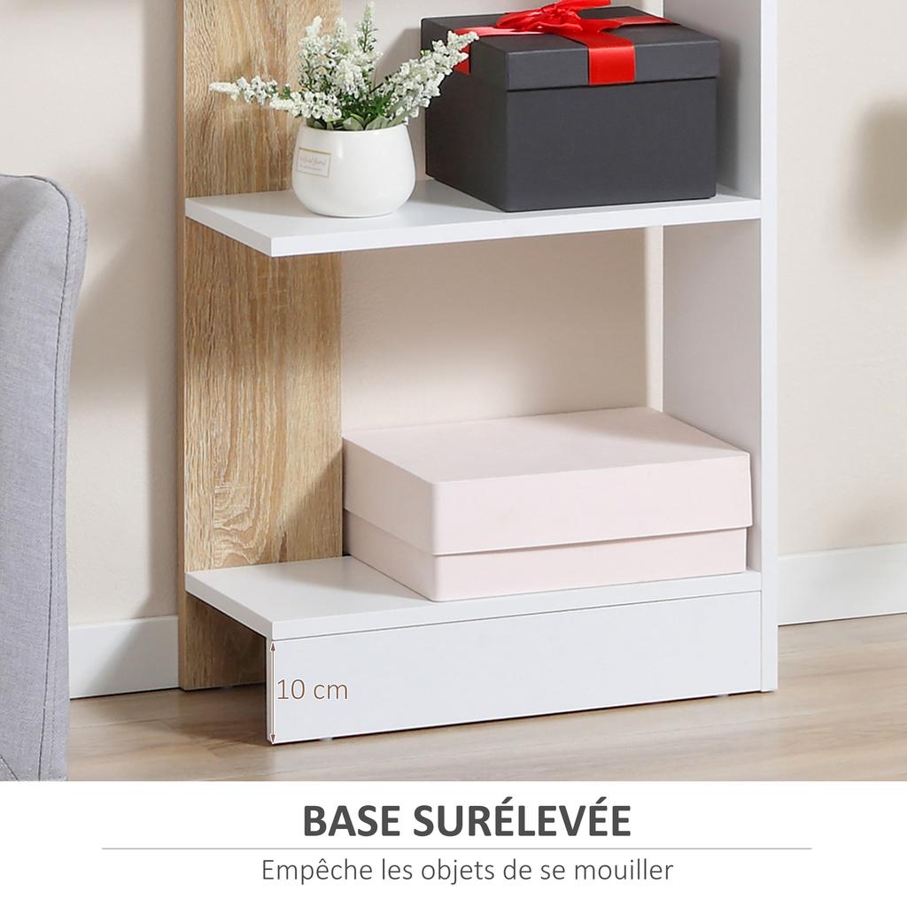 Estantería de Almacenamiento con 5 Compartimentos Abiertos Diseño Moderno Simple Ideal para Sala de Estar Dormitorio Oficina 45 x 21 x 170 cm Blanco y Roble