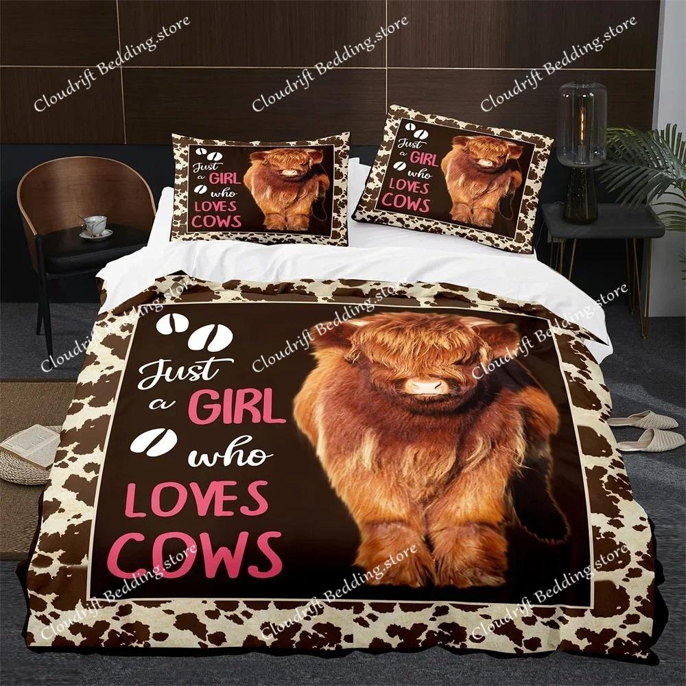 Highland Cow Duvet Cover King Queen Cattle Bedding Set Farmhouse Animal Quilt Cover Western Funny Bull Polyester Comforter Cover
