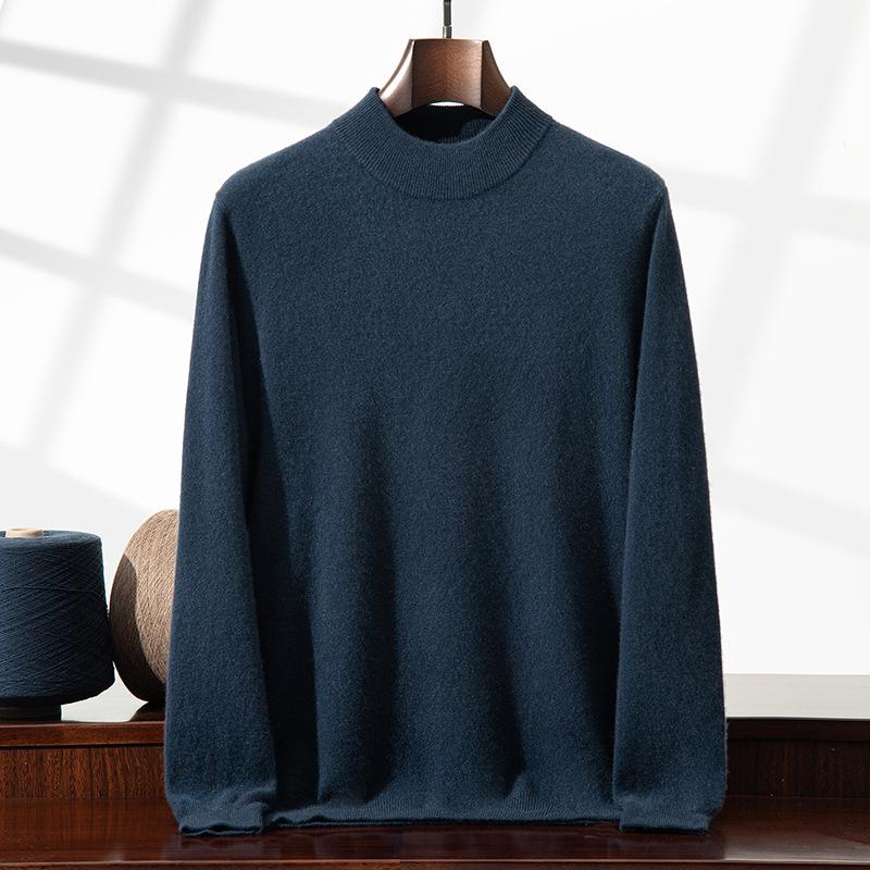 Men's Plus Size Cashmere Pullover: Autumn & Winter Solid Color Half-High Neck Knit Sweater for Business