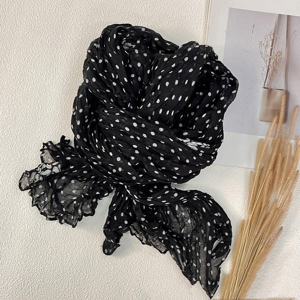 New Retro Literary Imitation Cotton And Linen Pleated Thin Versatile Shawl Small Floral Scarf Yarn Japanese Fashion Trend