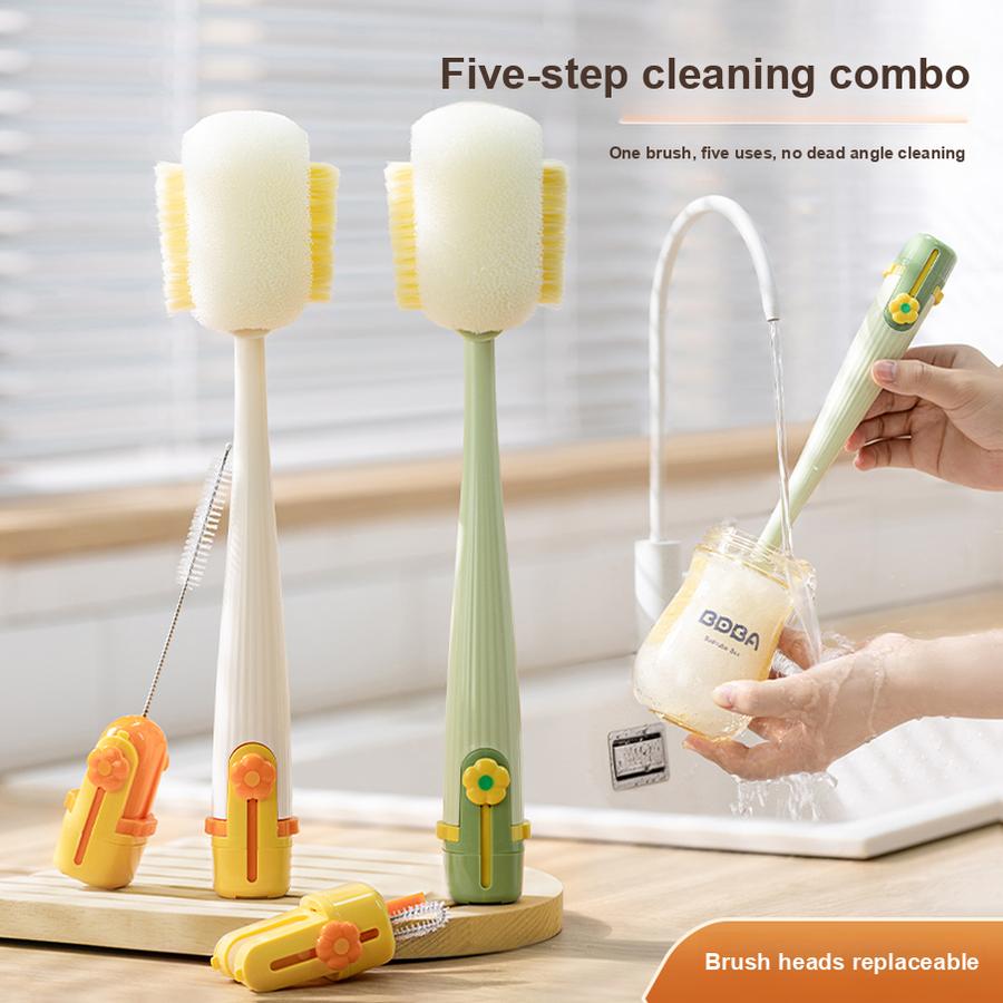 Cup Brush Water Bottle Cleaning Tool Long Handle Multi-Functional 5-in-1 Insulated Cup Lid Brush for Baby Bottle Cleaning Brush