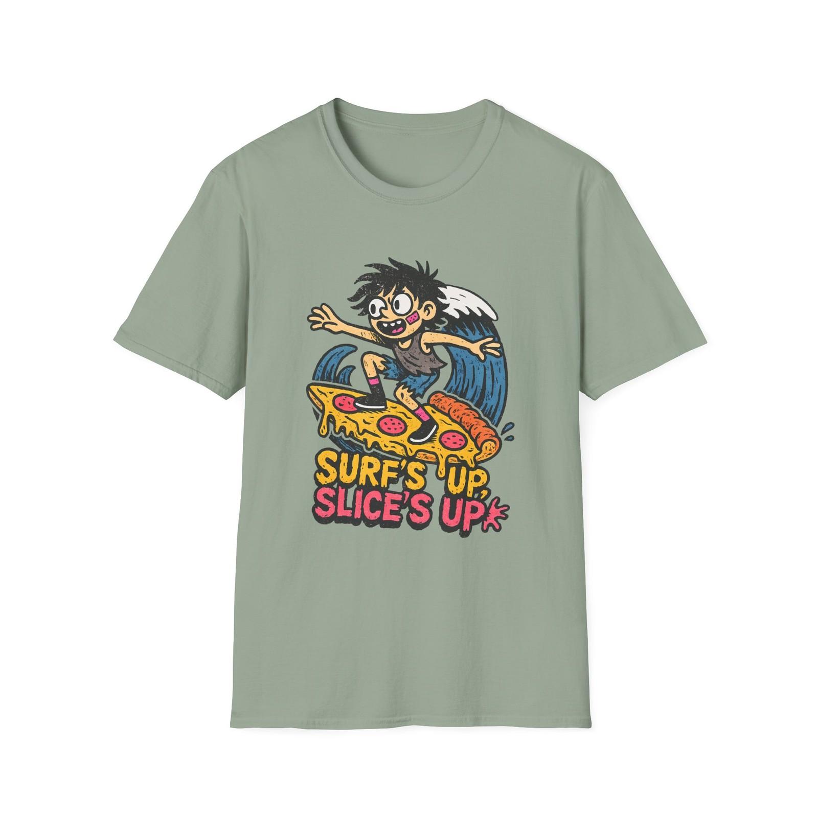 Unisex Softstyle T-Shirt Mens Womens Tees Top Surfer Pizza Waves Crazy Fun Cartoon Graphic Food L