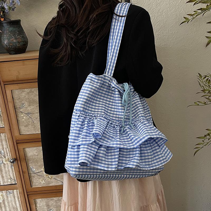 Fashion trendy large-capacity canvas bag women's 2025 new floral plaid tote bag shoulder women's bag