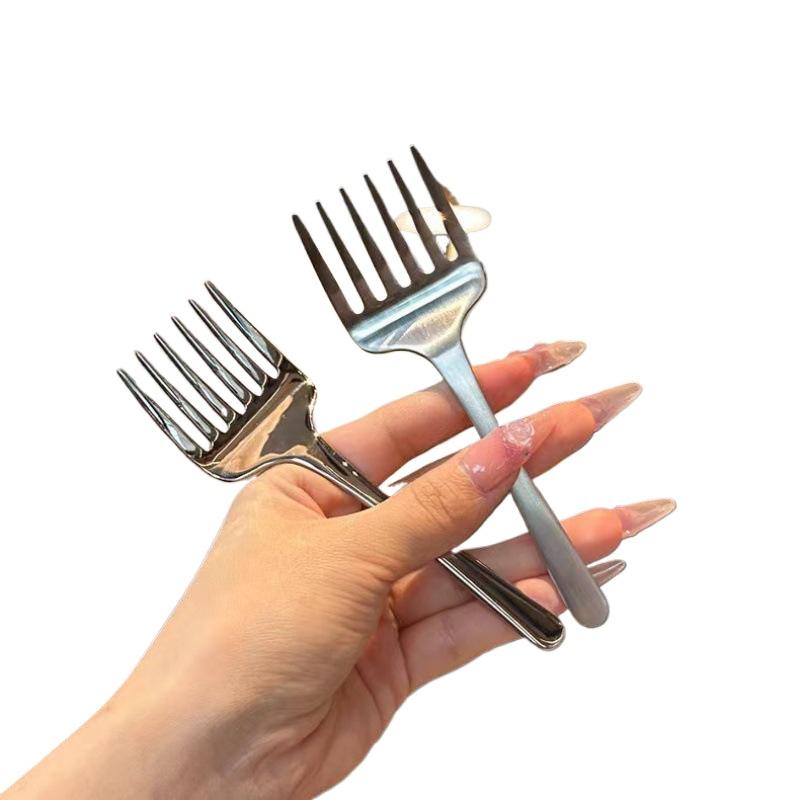 Stainless Steel Korean Single Handle Six-tooth Cake Fruit Fork Dinner Salad Fork Tableware Dessert Fork For Party Kitchen Tool