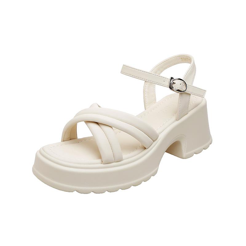 

Summer open-toed platform sandals women s fashion casual women s shoes with thin straps fairy temperament one-word buckle straps thick heels women s 39 бежевый