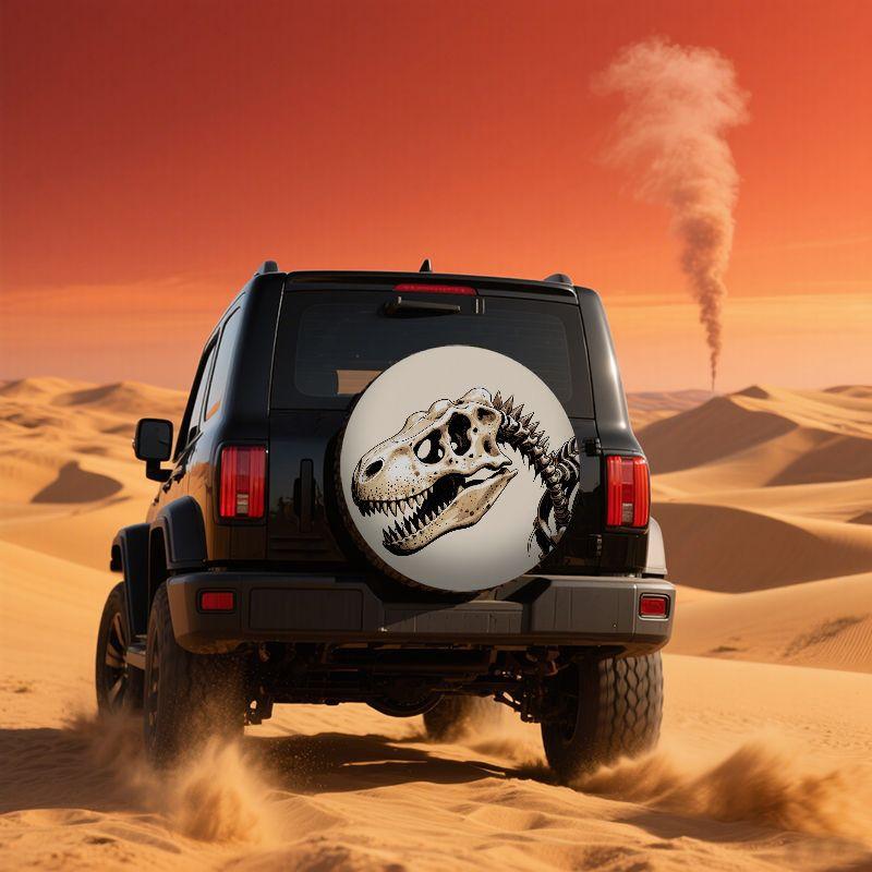 Retro Dinosaur Skull Car Spare Tire Cover - Durable Polyester, Classic Comic Style, Fit For SUVs, Trucks, And Cars, Protective C