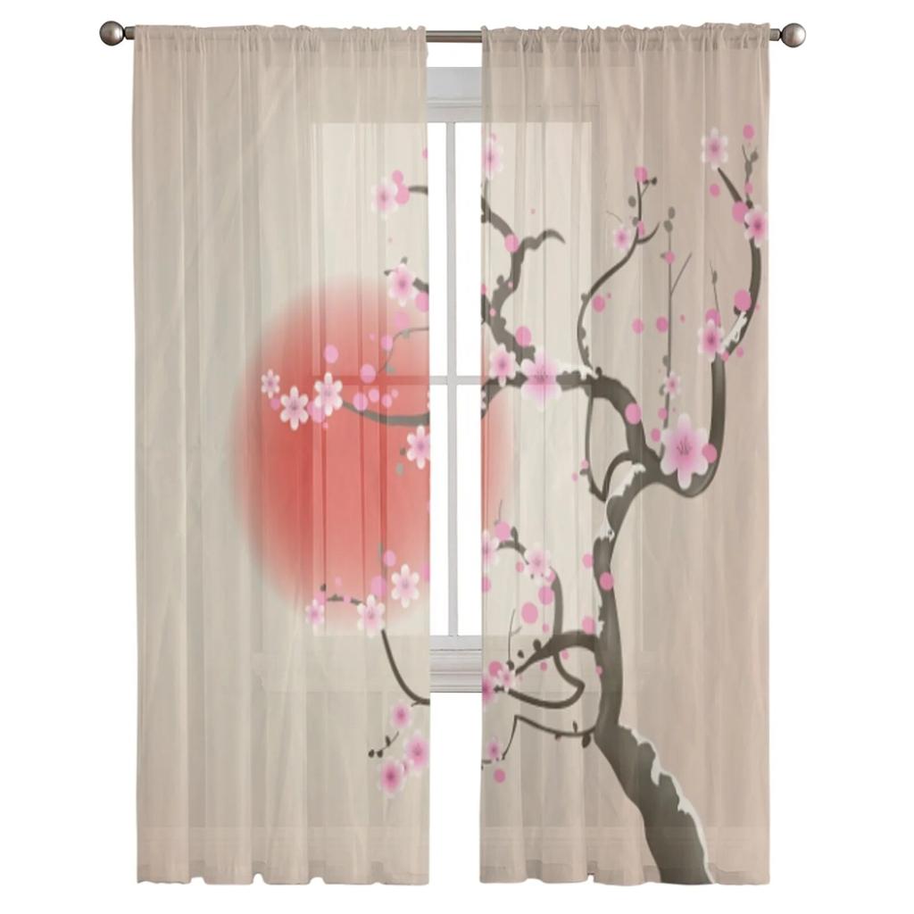 Dream Cherry Blossom Pink Sheer Curtains for Girl Kids Bedroom Kitchen Window Drapes Curtain Home Decoration