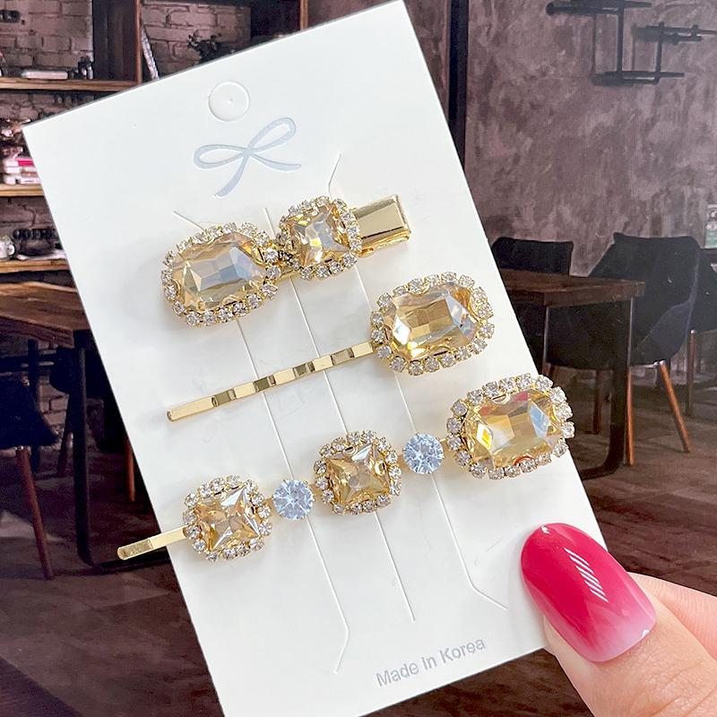 Fashion Shiny Luxury Full Crystal Pearl Women Barrettes Waterdrop Hair Clip Hairgrips Geometric Hair Accessories Korean Headwear