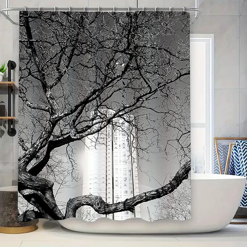 Tuniu Black Tree Branches Forest Wall Hanging Shower Curtain Modern Bathroom Decor Abstract Art Room Decor
